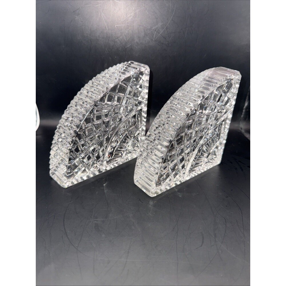 ILLUSIONS BY SAMOBOR 24% FULL LEAD HANDCUT HANDBLOWN FAN SHAPED CRYSTAL BOOKENDS - Picture 2 of 6